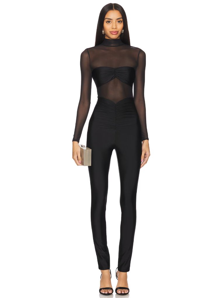 New Seroya X Revolve Brietta Bandeau Mesh Catsuit In Black Long Sleeve Jumpsuit